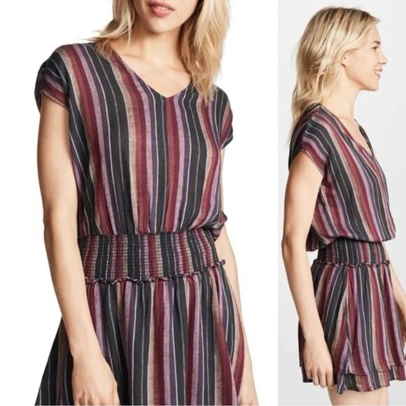 NEW Rails Lucca Linen Vertical Brava Stripe Striped Smocked Waist Mini Dress Med - Picture 3 of 12